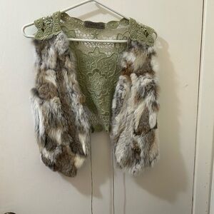 Caitlyn Lace Crochet Rabbit Fur Vest with Tassles Size M / L